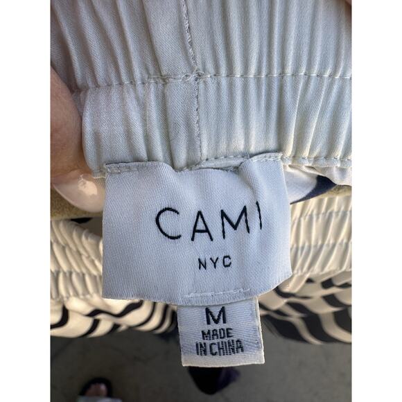 Cami NYC Wide Leg Pants White & Blue 100% Silk Shadow Stripe Sz M Nautical Prepp - Picture 10 of 16